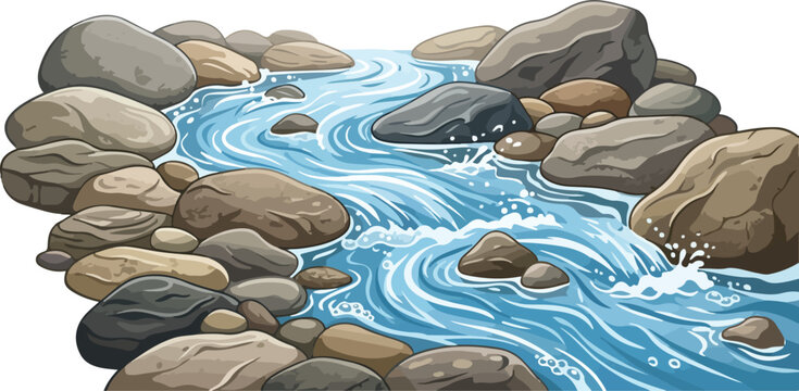 Clear blue water flowing smoothly over rocks and stones in a peaceful river stream