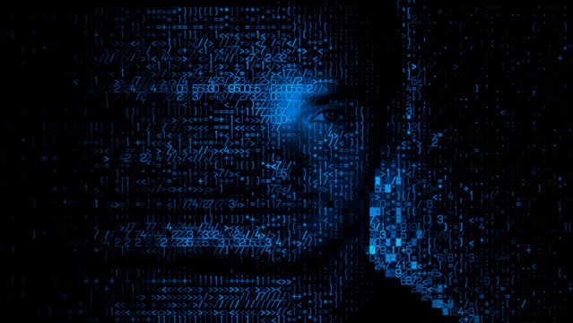 Man's Face formed from Machine Data, symbolising Digital Twin Concept.