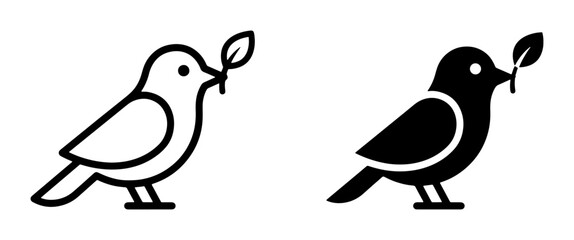 Fototapeta premium Minimalist Bird Icon with Leaf, Simple Vector Symbol for Peace, Nature, and Freedom Concepts