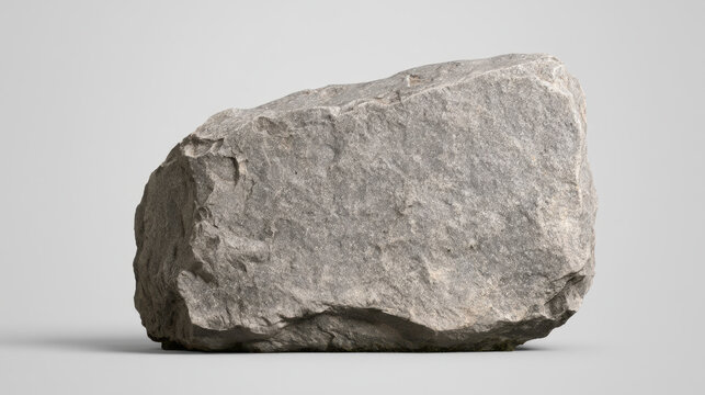 Natural gray boulder memorial stone with broad rough face and irregular edges isolated on a light studio background
