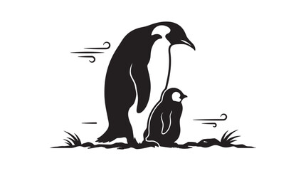 Obraz premium Penguin parent and chick depicted as a black silhouette
