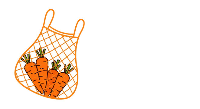 Eco-friendly orange string bag with fresh organic carrots, promoting sustainable grocery shopping and a zero-waste lifestyle, perfect for healthy eating blogs, environmental campaigns, and green