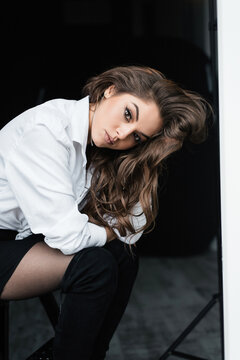 Stylish young woman looking intensely at the camera