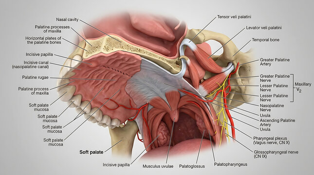 3D Photorealistic Complete Human Palate Anatomy with Hard Soft Muscles Nerves and Arteries