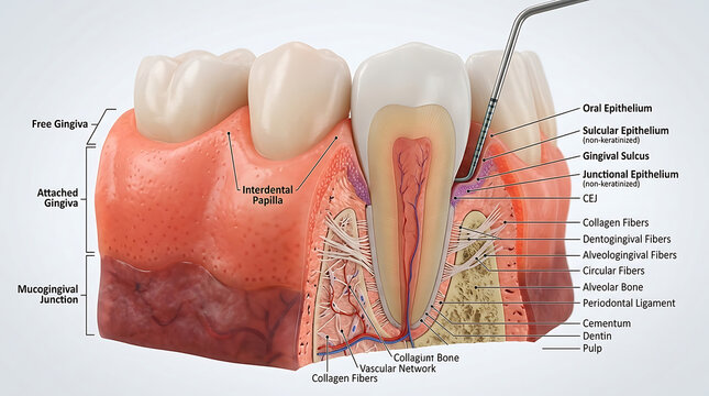3D Photorealistic Complete Human Gingival Anatomy with Marginal Attached Interdental and Junctional Epithelium