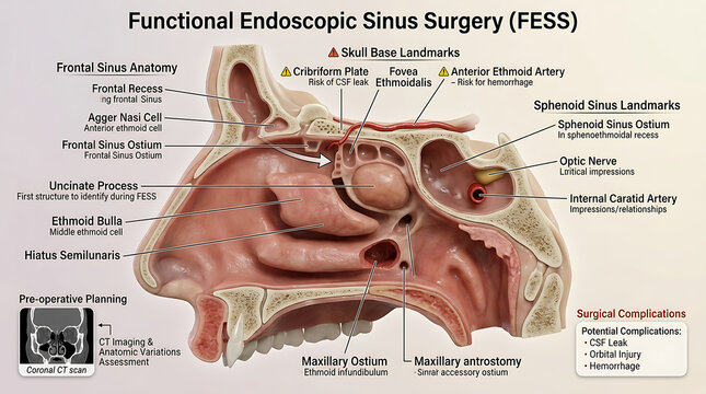 3D Photorealistic Complete Human Sinus Surgery Anatomy with FESS Landmarks Ostia and Skull Base