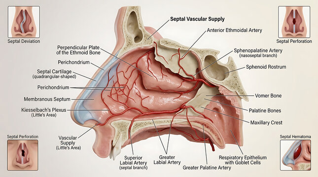 3D Photorealistic Complete Human Nasal Septum Anatomy with Cartilage Bone Mucosa and Kiesselbach Plexus