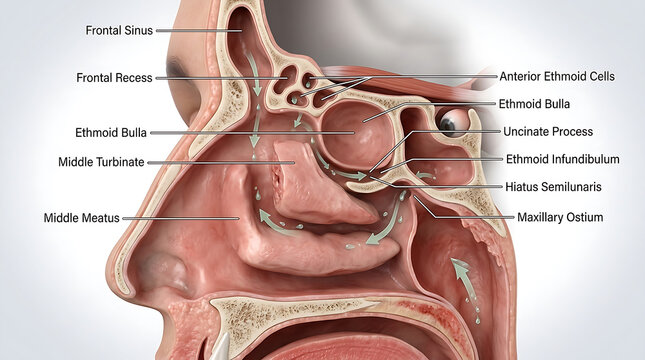 3D Photorealistic Complete Human Ostiomeatal Complex Anatomy with Frontal Maxillary Ethmoid Drainage Pathways