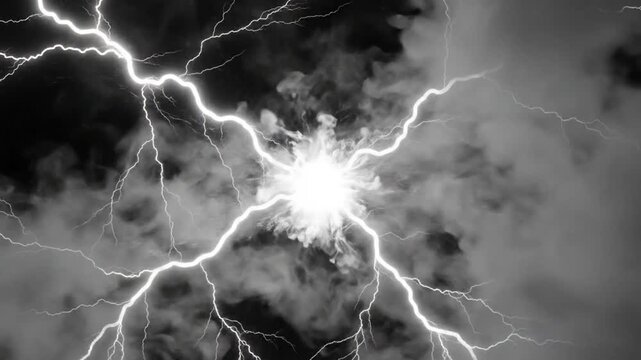 Epic electricity and thunder flashes across a dark sky. Dramatic energy concept for VFX use or background