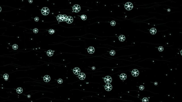 A blizzard driving snow across in cyan and teal glowing lines on a pure black background, ready to drop straight onto footage with a screen or add blend mode. Seamless looping 4K overlay element for v