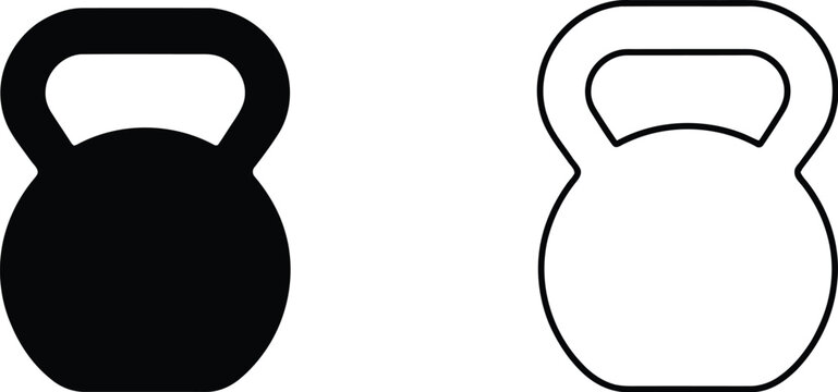 Two kettlebell icons, one solid and one outlined, displayed side by side in silhouette for fitness, strength training, and workout designs.