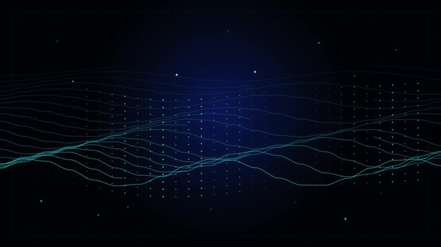 Futuristic wave animation with glowing blue dots and lines, abstract technology background, big data concept, 4k