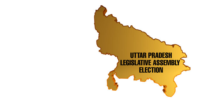 Uttar Pradesh Legislative Assembly Election 3D Map on Black Background