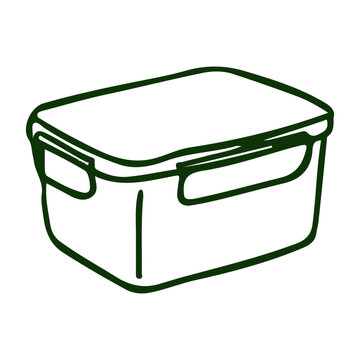 Hand drawn plastic food container lunch box doodle vector illustration