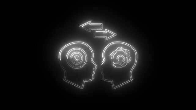 Glowing neon psychological help icon isolated on black background. HD Video motion graphic animation