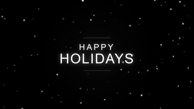 Happy Holidays text animation with falling snow particles on a black background