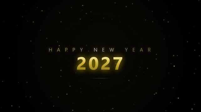 Happy New Year 2027 Gold Typography Background with Floating Particles