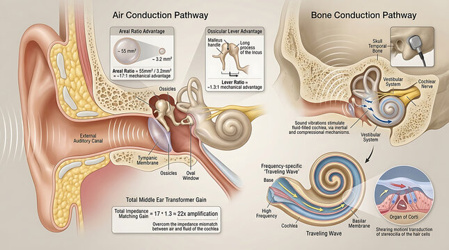 3D Photorealistic Complete Human Sound Conduction Anatomy with Air Bone Pathways and Impedance Matching