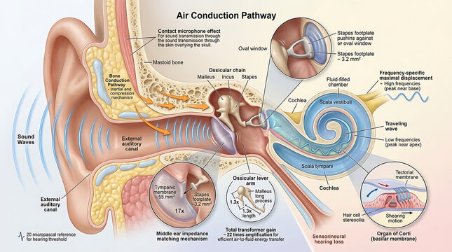 3D Photorealistic Complete Human Sound Conduction Anatomy with Air Bone Pathways and Impedance Matching