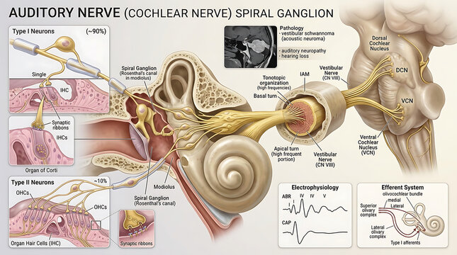 3D Photorealistic Complete Human Cochlear Nerve Anatomy with Spiral Ganglion Tonotopy and Pathways