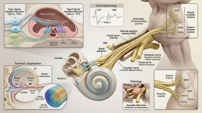 3D Photorealistic Complete Human Cochlear Nerve Anatomy with Spiral Ganglion Tonotopy and Pathways