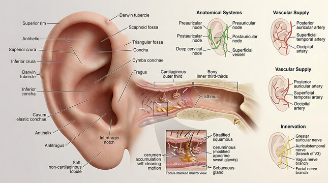 3D Photorealistic Complete Human External Ear Anatomy with Pinna Helix Antihelix Tragus and External Auditory Canal