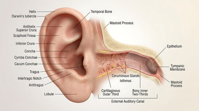 3D Photorealistic Complete Human External Ear Anatomy with Pinna Helix Antihelix Tragus and External Auditory Canal
