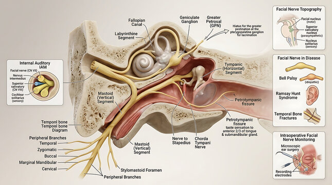 3D Photorealistic Complete Human Facial Nerve Temporal Bone Anatomy with Segments Branches and Relationships