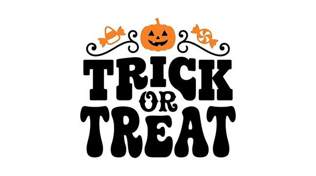 Festive trick or treat halloween typography with a smiling jack o lantern design