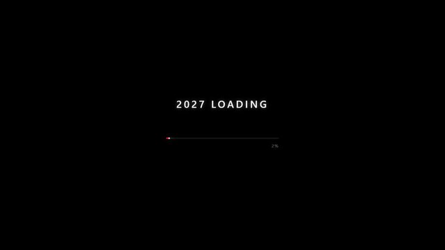 2027 Loading Text with Red Progress Bar and Percentage on Black Background