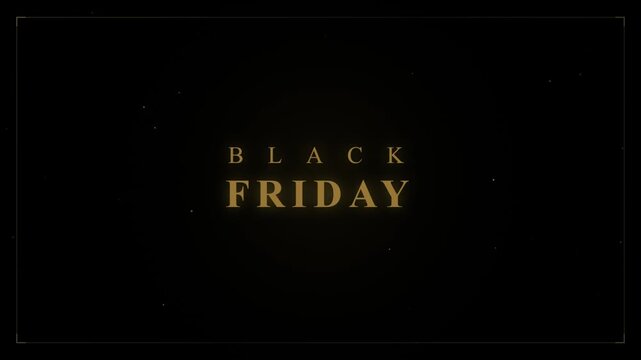 Black Friday gold typography animation on dark background with subtle particles