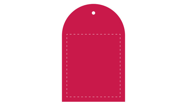 Pink rounded rectangular gift tag with stitched outline and top hole stitched rectangle template illustration creative abstract announcement stationary shopping branding component