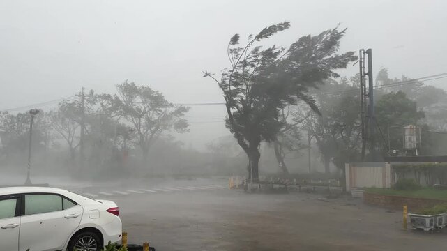 Trees Bend And Thrash In Ferocious Hurricane Winds And Heavy Rain