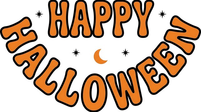 Festive happy halloween lettering with crescent moon and sparkling star details