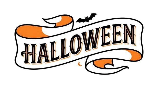 Vintage halloween banner illustration with spooky lettering and bat design on white background