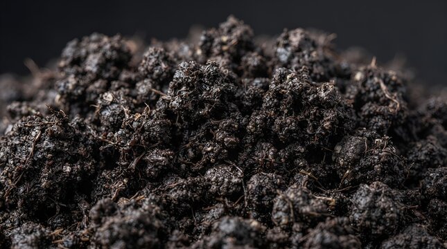 Close up view of dark organic soil texture.