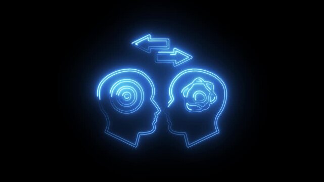 Glowing neon psychological help icon isolated on black background. HD Video motion graphic animation