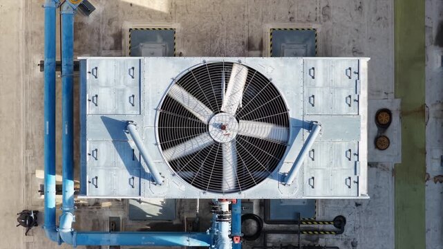 Top Down View of an Industrial Fan Rooftop Air Conditioner Cooling System
