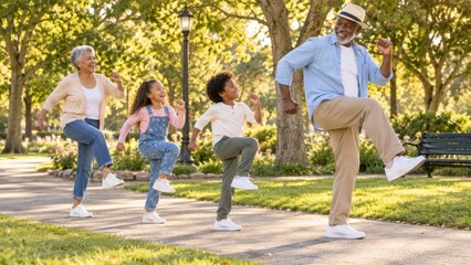 Fototapeta premium Intergenerational Family Bonding and Playful Togetherness Outdoors