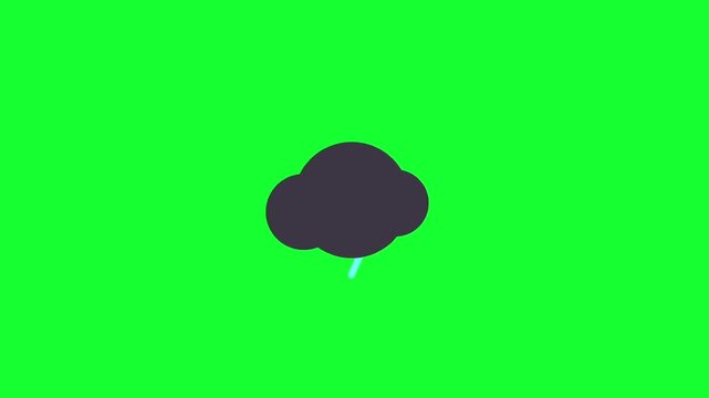Animated weather icon showing a dark storm cloud with a bright flash of lightning on green screen