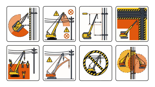 Crane Boom Swing Clearance Radii Map with Power Line Hazard Standoff Zones