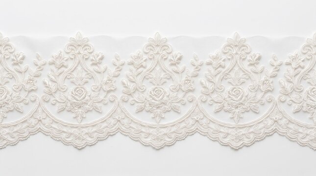 Decorative fabric trim with intricate embroidery patterns for textile design projects showing traditional floral motifs on woven material suitable for wedding garment embellishment and fashion