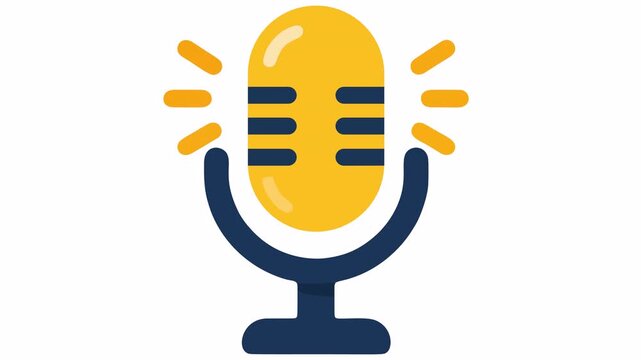 Yellow Studio Microphone Icon Vector Illustration with Sound Wave Signals for Voice Recording, Podcast Studio, and Live Streaming