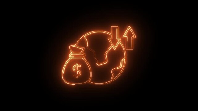 Glowing neon economic icon isolated on black background. HD Video motion graphic animation