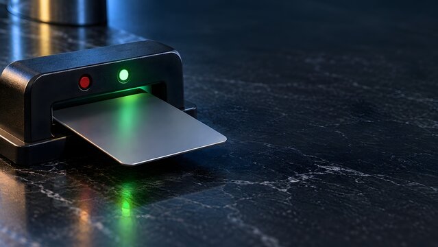 Card reader with green light indicating access granted