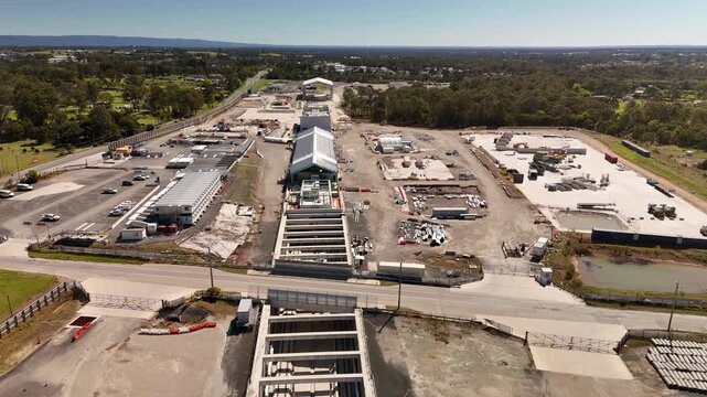 Aerial drone view of the construction site of the new metro station at Orchard Hills in Western Sydney, NSW Australia on a sunny day in September 2026  