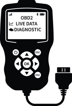 OBD2 diagnostic tool vector icon, automotive scanner and vehicle data reader symbol