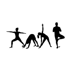 Fototapeta premium Black silhouette people practicing yoga in different poses