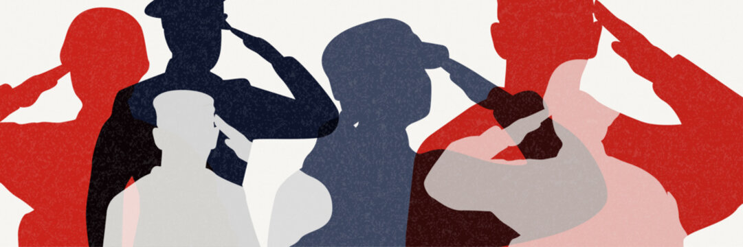 Background with silhouettes of military people.