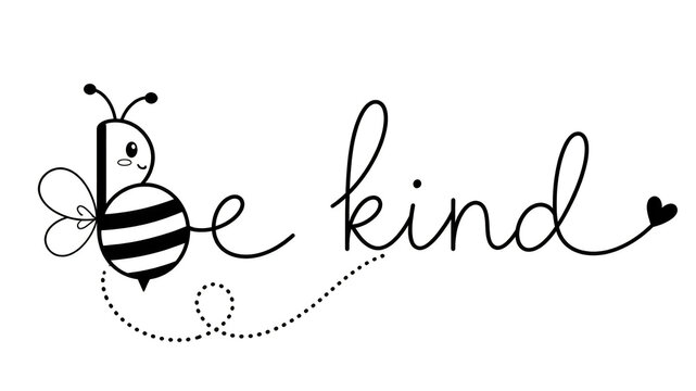 Be Kind typography design with a cute bumblebee illustration on a white background